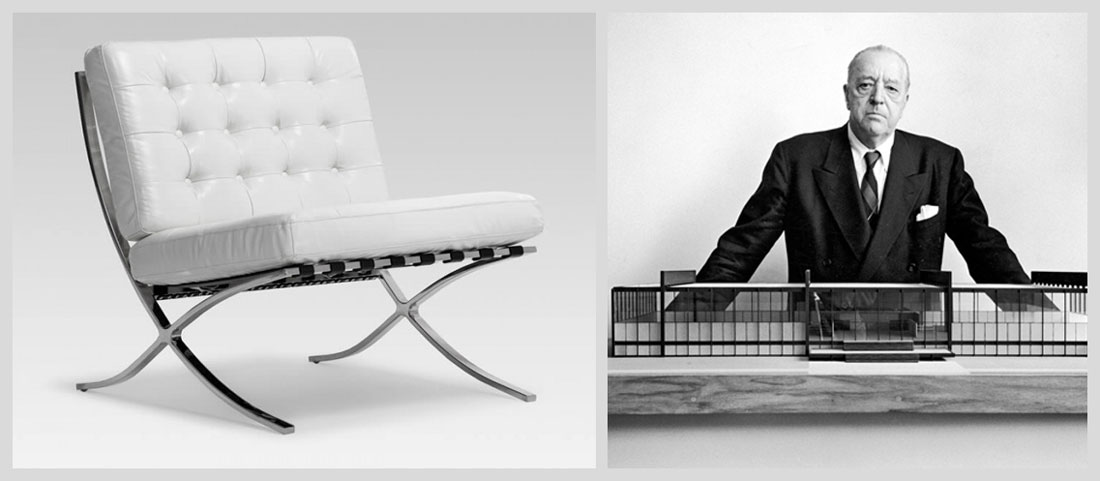 Black leather rectangular chairs with silver legs and armrests.