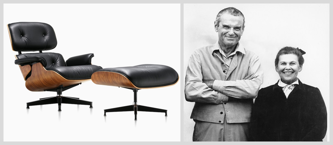 Black leather chair with wooden underside, having a matching footrest.