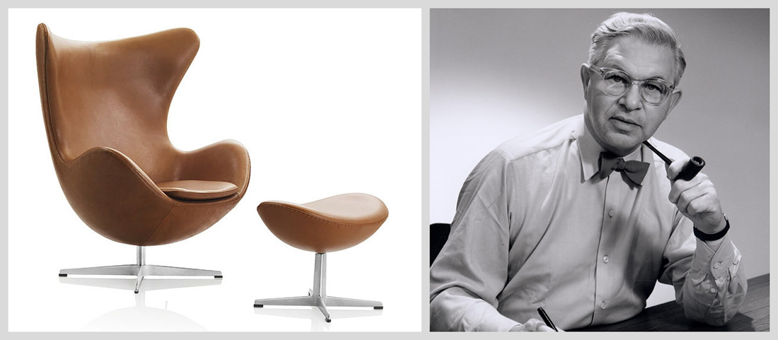 Brown leather curved chair with footrest.
