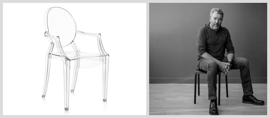 Plastic, clear chair with oval backrest.